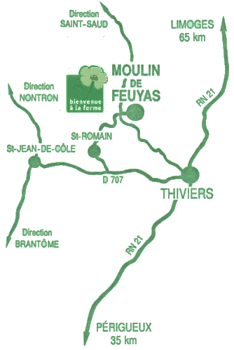 Au Moulin de Feuyas 24800 Thiviers. Thiviers  35 km de Prigueux, Thiviers  65 km de Limoges Salles de rception - Ferme - meubl - Camping